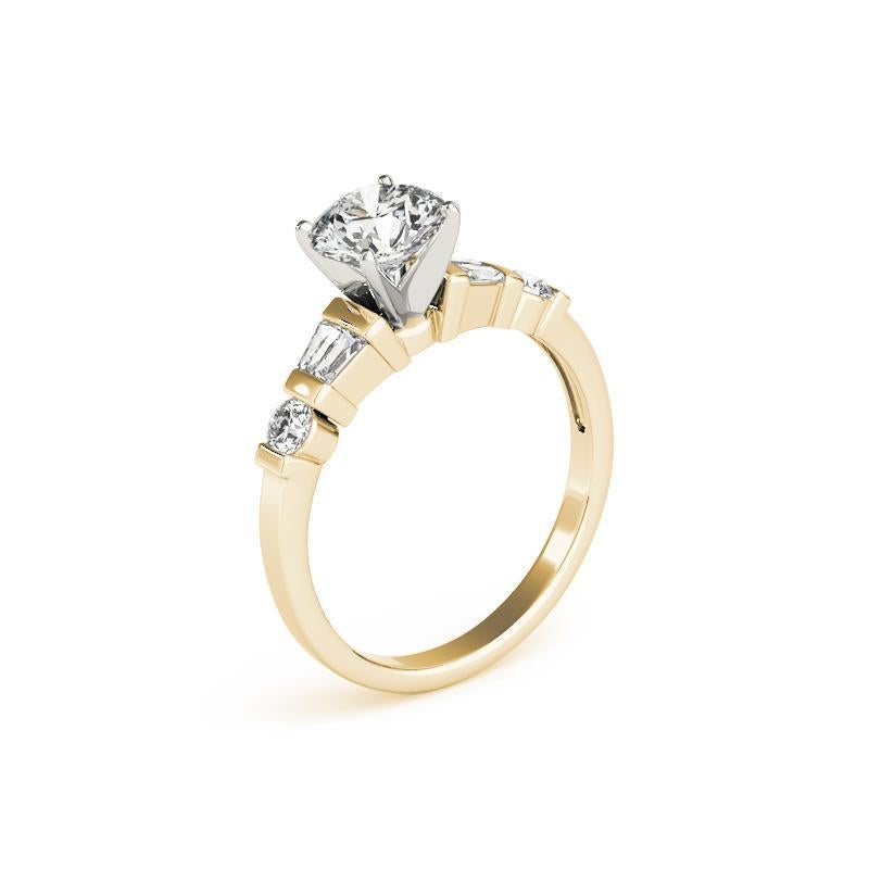 GIA 1.06 Carat Baguette & Round Channel Solitaire 18K Yellow Gold Diamond Ring Pour femmes en vente