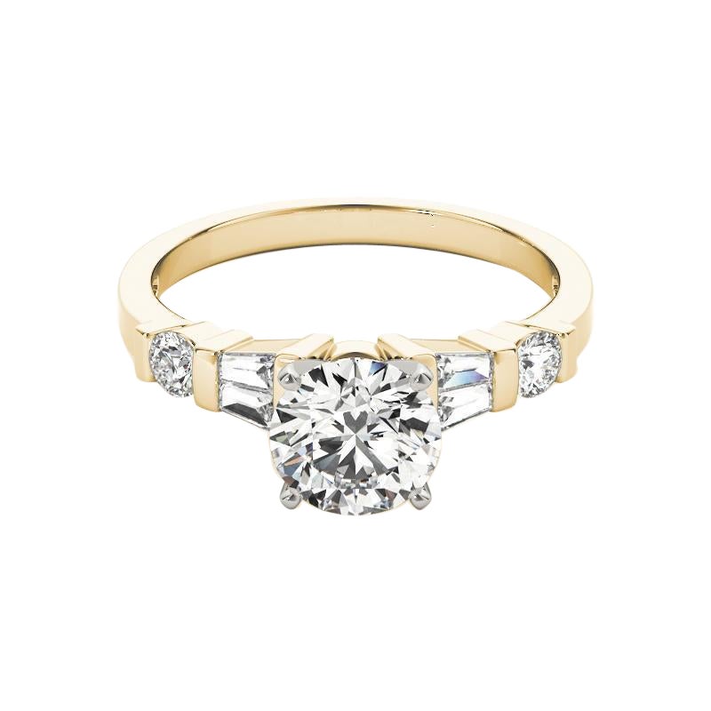 GIA 1,06 Carati Baguette & Round Channel Solitaire Anello con diamanti in oro giallo 18K