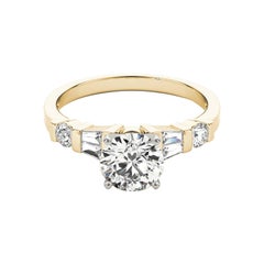 GIA 1.06 Carat Baguette & Round Channel Solitaire 18K Yellow Gold Diamond Ring