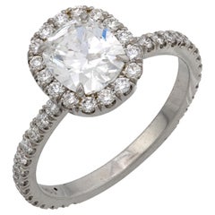 GIA 1.06 carat cushion cut diamond platinum engagement halo ring
