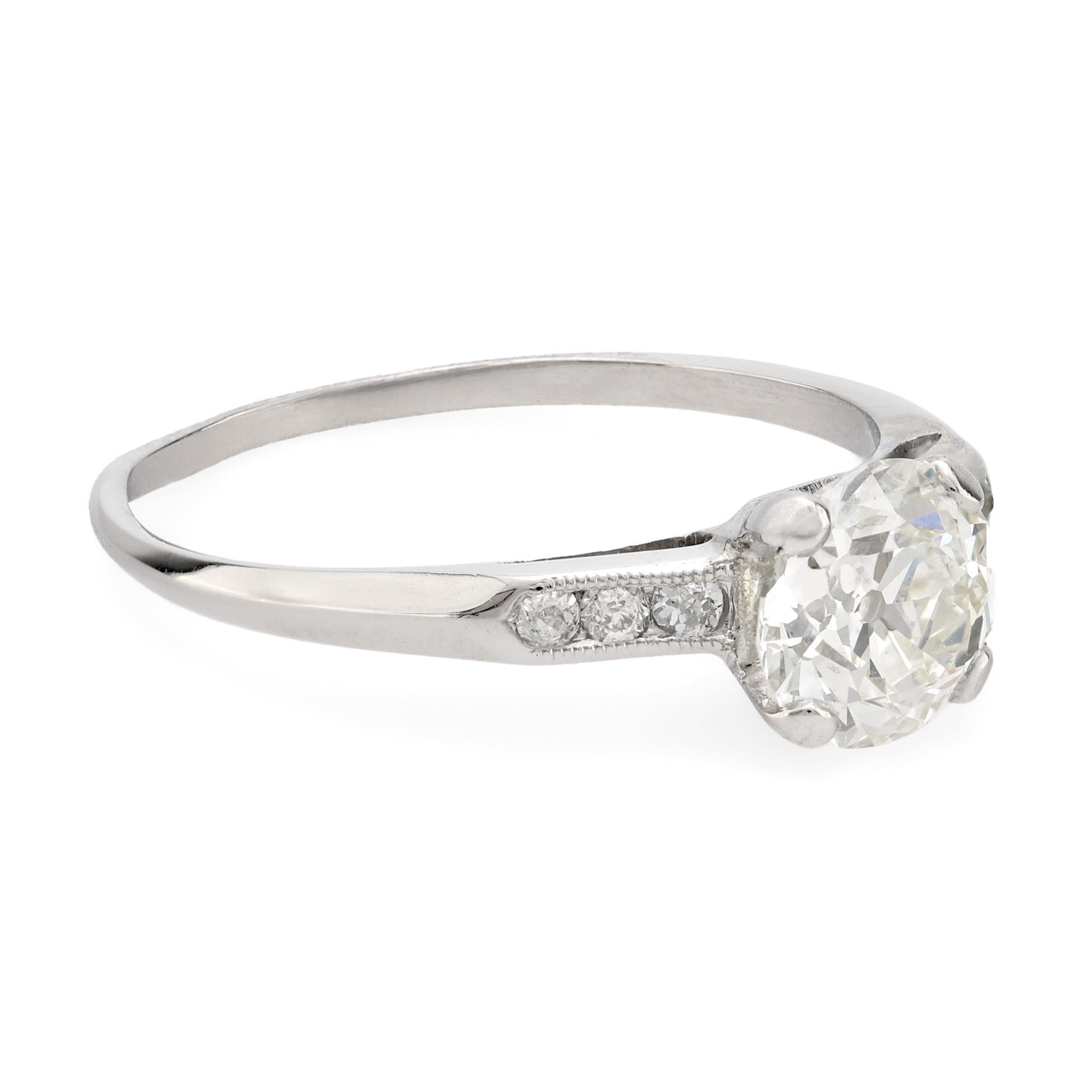 Art Deco GIA 1.06 carat old European cut diamond platinum engagement ring For Sale