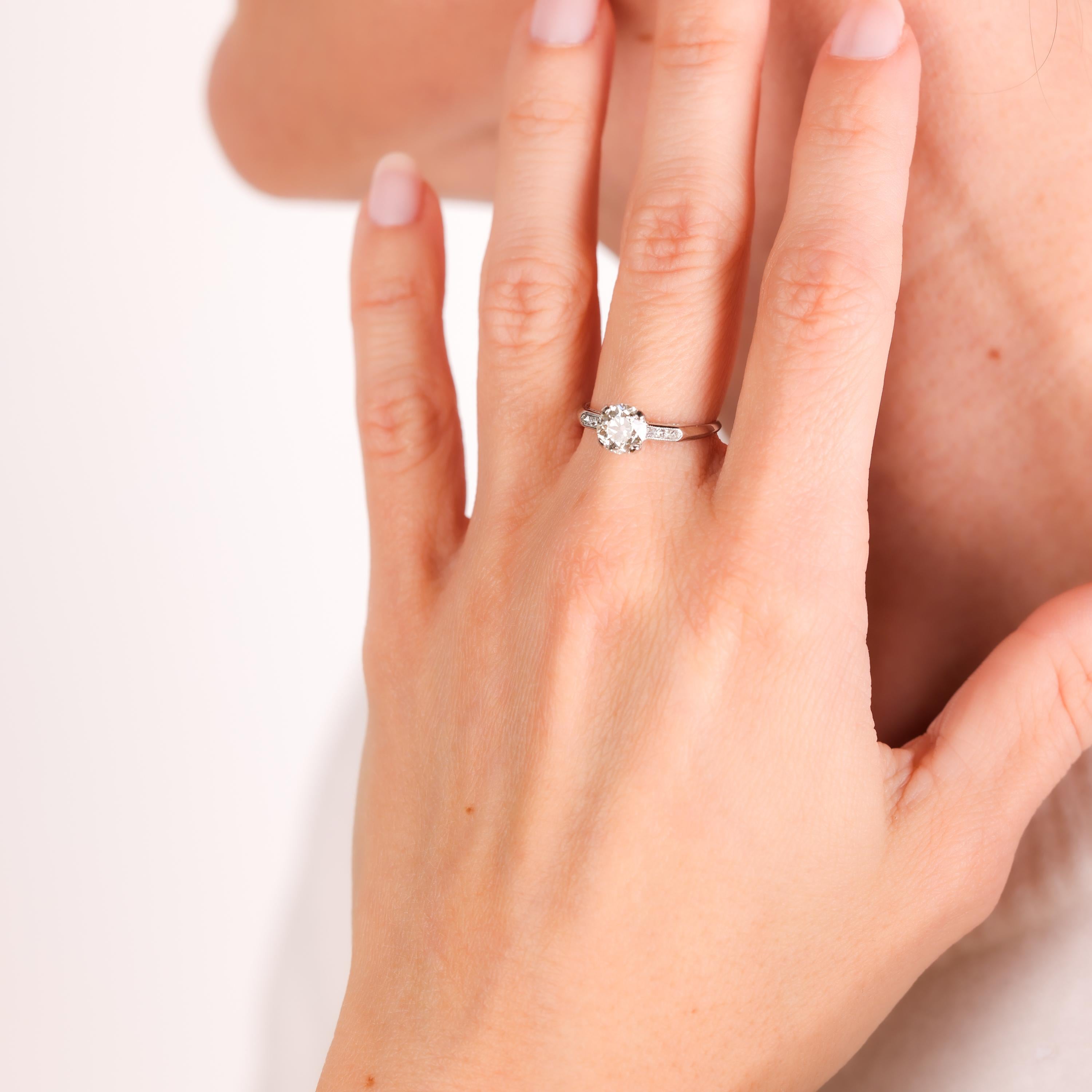 Old European Cut GIA 1.06 carat old European cut diamond platinum engagement ring For Sale