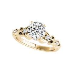 GIA 1,06 Carati Rotondo a Cinque Pietre Anello con Diamante Antico a Voluta in Oro Giallo 18K