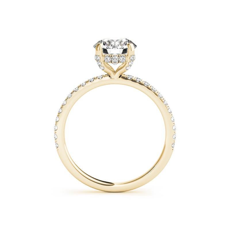 Taille ronde GIA 1.06 Carat Round Solitaire Hidden Halo Pave 18K Yellow Gold Diamond Ring en vente