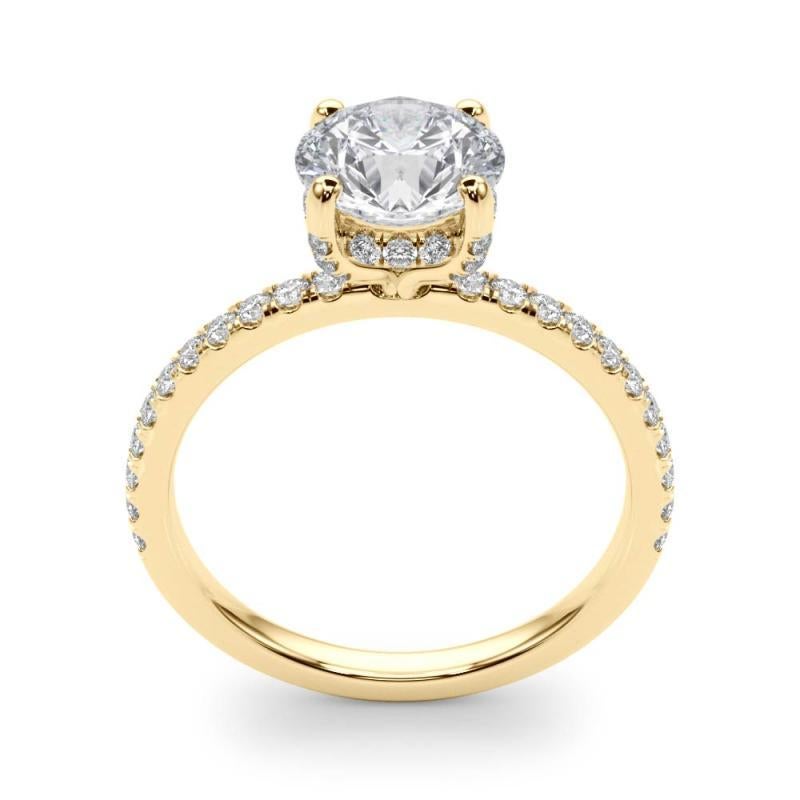 GIA 1.06 Carat Round Solitaire Hidden Halo Pave 18K Yellow Gold Diamond Ring Neuf - En vente à New York, NY