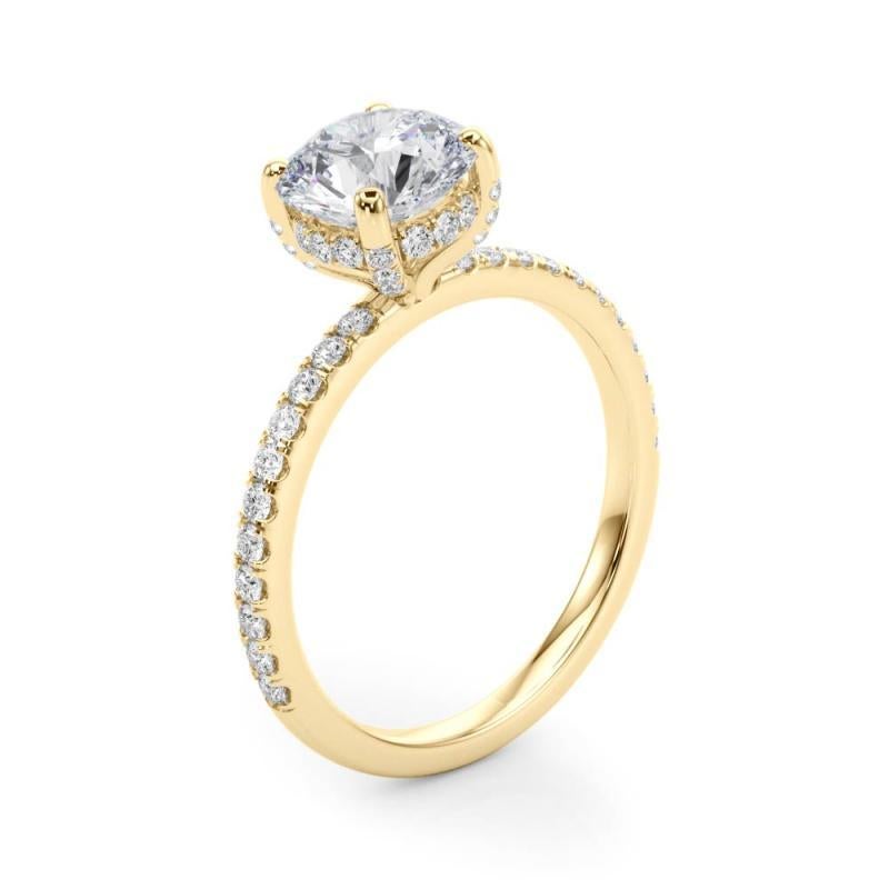 GIA 1.06 Carat Round Solitaire Hidden Halo Pave 18K Yellow Gold Diamond Ring Pour femmes en vente