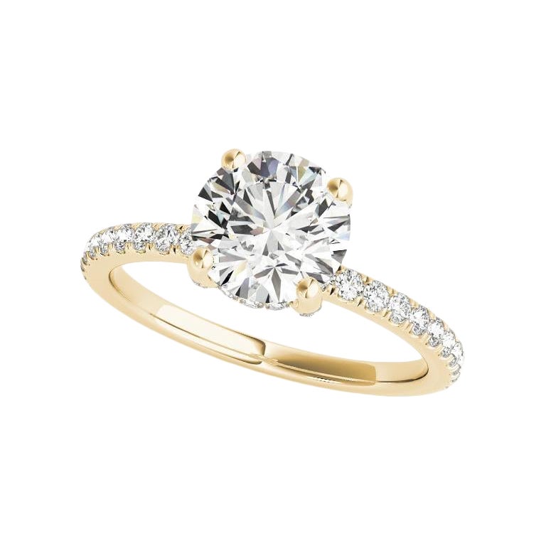 GIA 1,06 quilates Solitario redondo Halo oculto Pave Anillo de diamantes de oro amarillo de 18 quilates