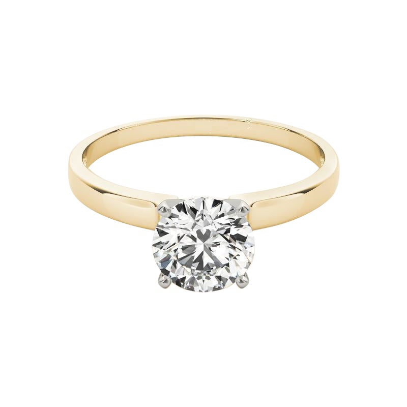 GIA 1.06 Carat Round Solitaire Square Edge Band 18K Yellow Gold Diamond Ring