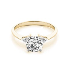 GIA 1.06 Carat Round Three-Stone Trillion Cut 18K Yellow Gold Diamond Ring