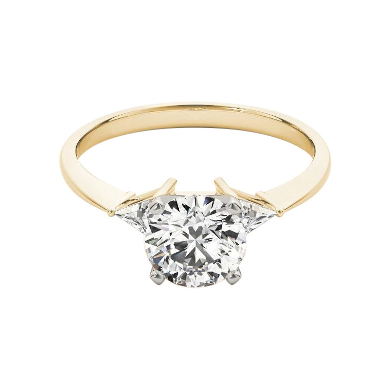 GIA 1,06 Karat Runder Dreistein-Diamantring mit Billionenschliff aus 18 Karat Gelbgold