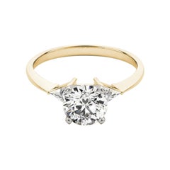 GIA 1.06 Carat Round Three-Stone Trillion Cut 18K Yellow Gold Diamond Ring