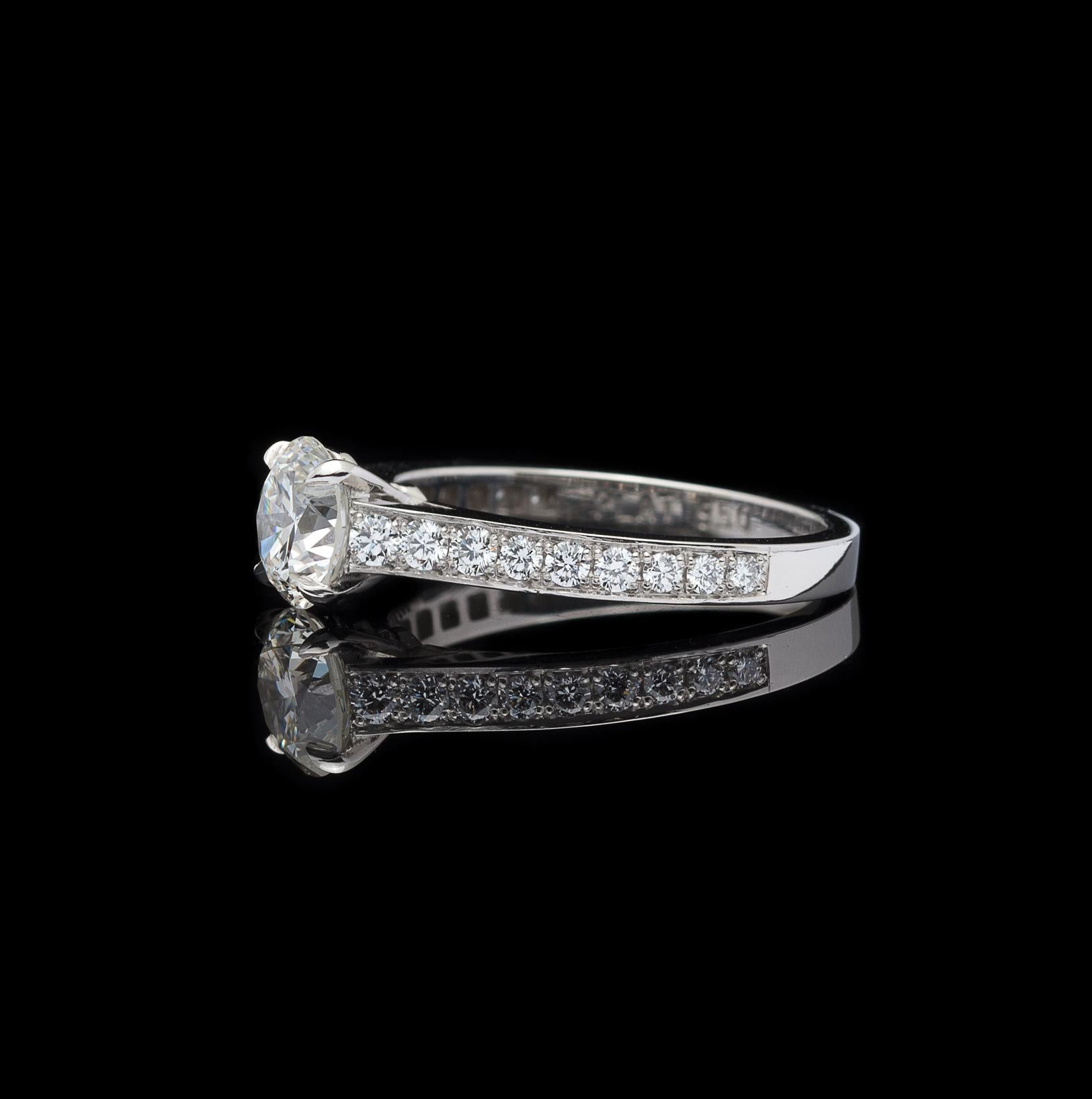 Modern GIA 1.06 D/VS2 in Custom Platinum and Diamond Ring For Sale