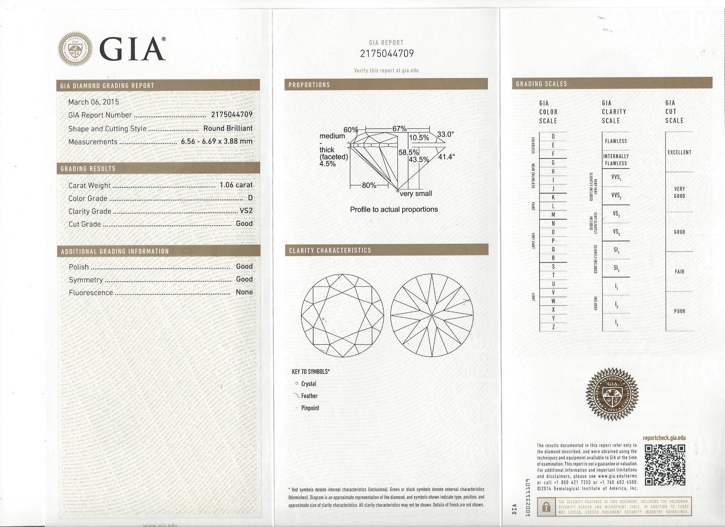 GIA 1,06 D/VS2 en Anillo de Platino y Diamantes Personalizado en venta 1