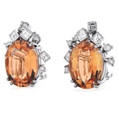 GIA 10.60cts Imperial Topaz Diamond 18K Gold Earrings