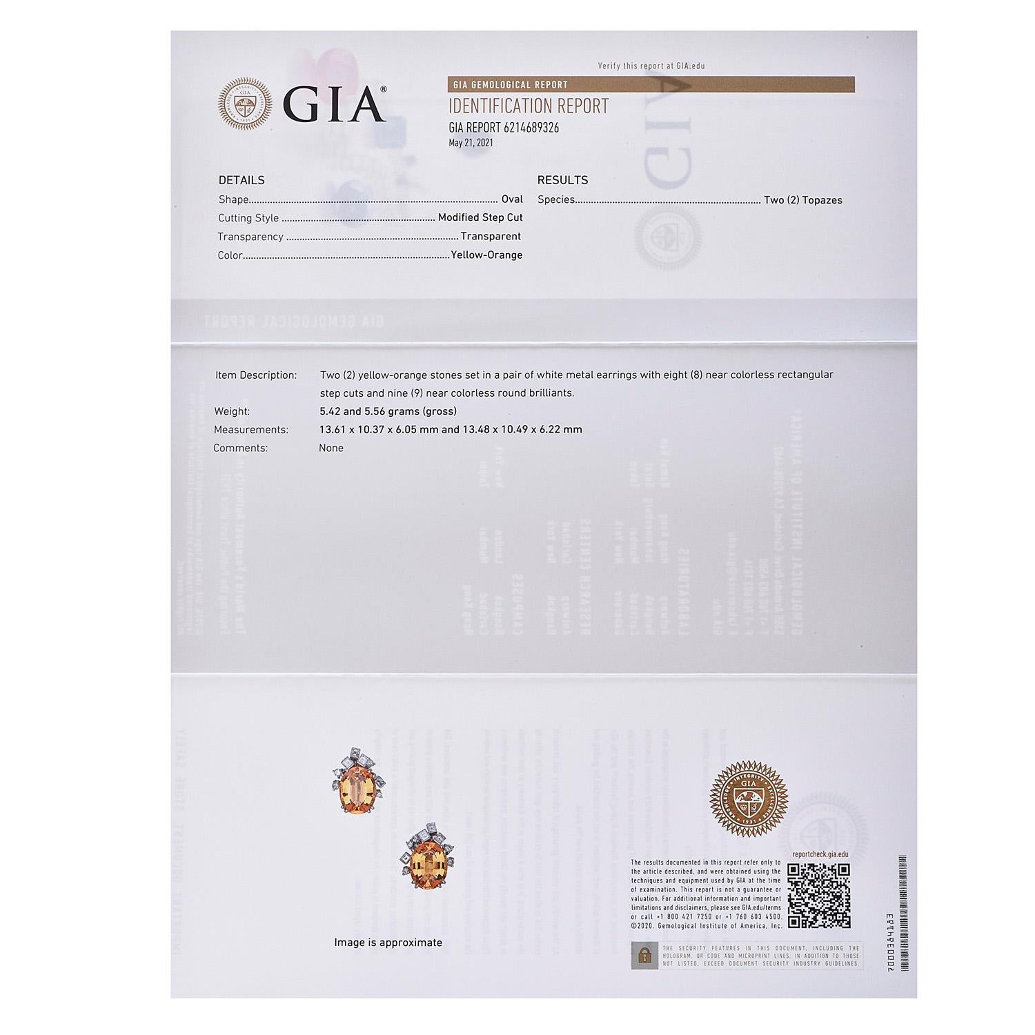 GIA 10,60 Karat kaiserlicher Topas Diamant-Ohrringe aus 18 Karat Gold (Ovalschliff) im Angebot