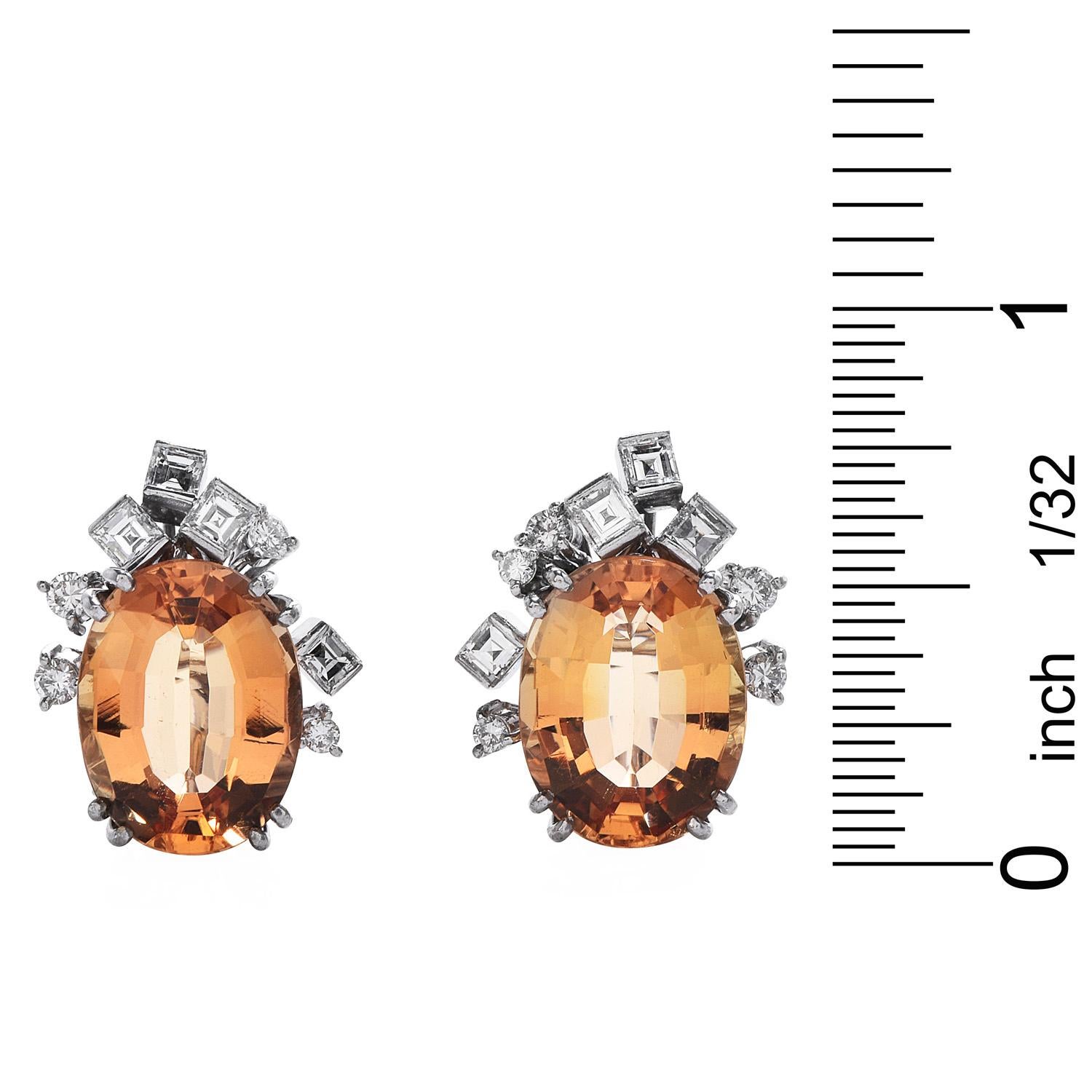 Oval Cut GIA 10.60cts Imperial Topaz Diamond 18K Gold Earrings
