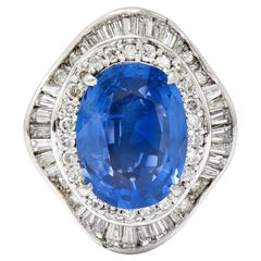 Gia 10.61 Carats Ceylon Sapphire Diamond Platinum Double Ballerina Halo Ring