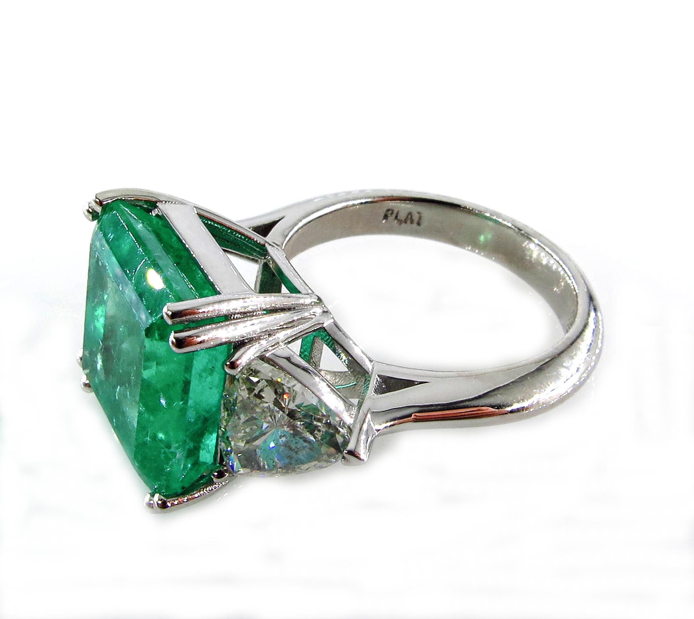GIA 10.64ct Columbian Green Square Emerald Diamond 3stone Engagement Plat Ring 5