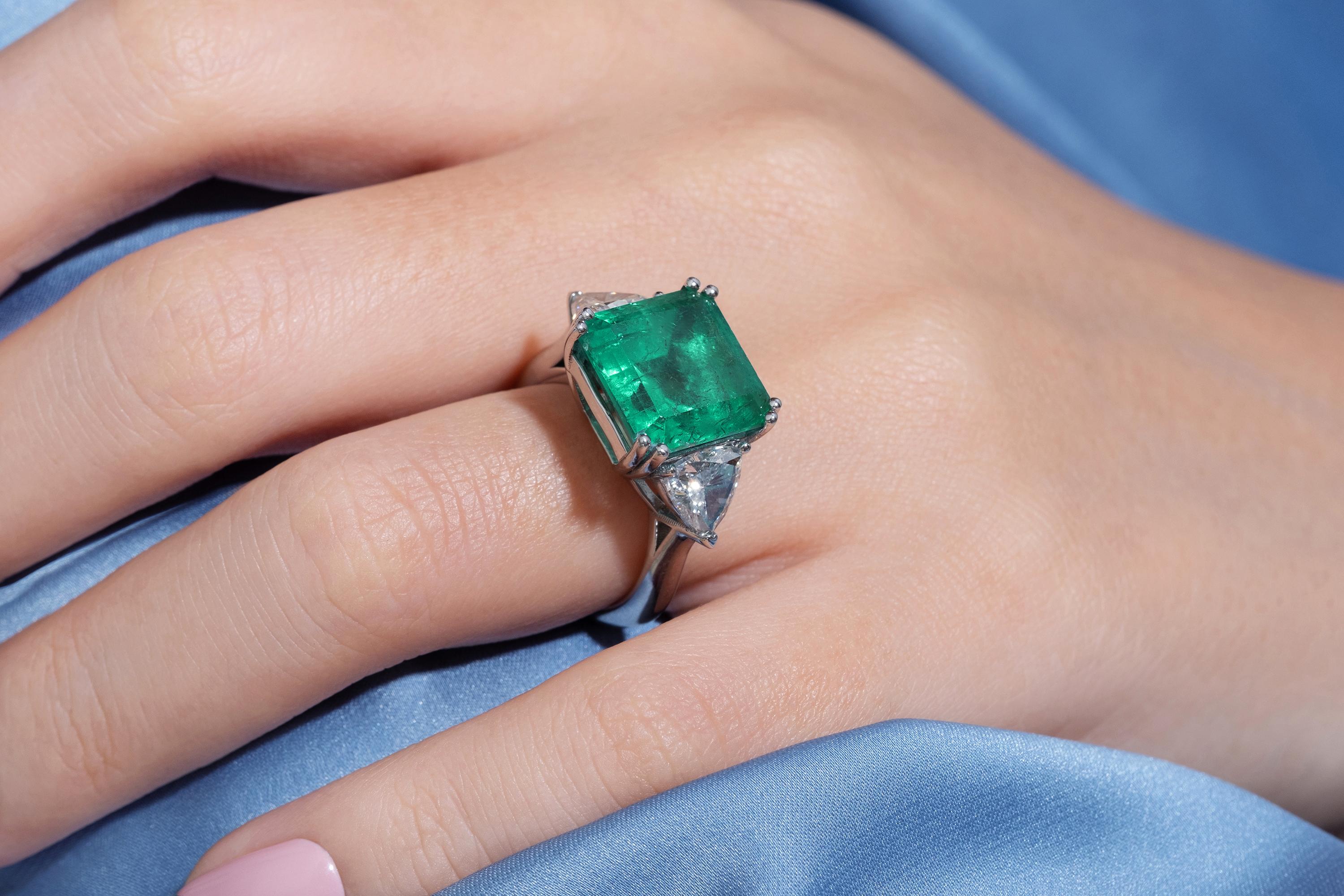 GIA 10.64ct Columbian Green Square Emerald Diamond 3stone Engagement Plat Ring 8