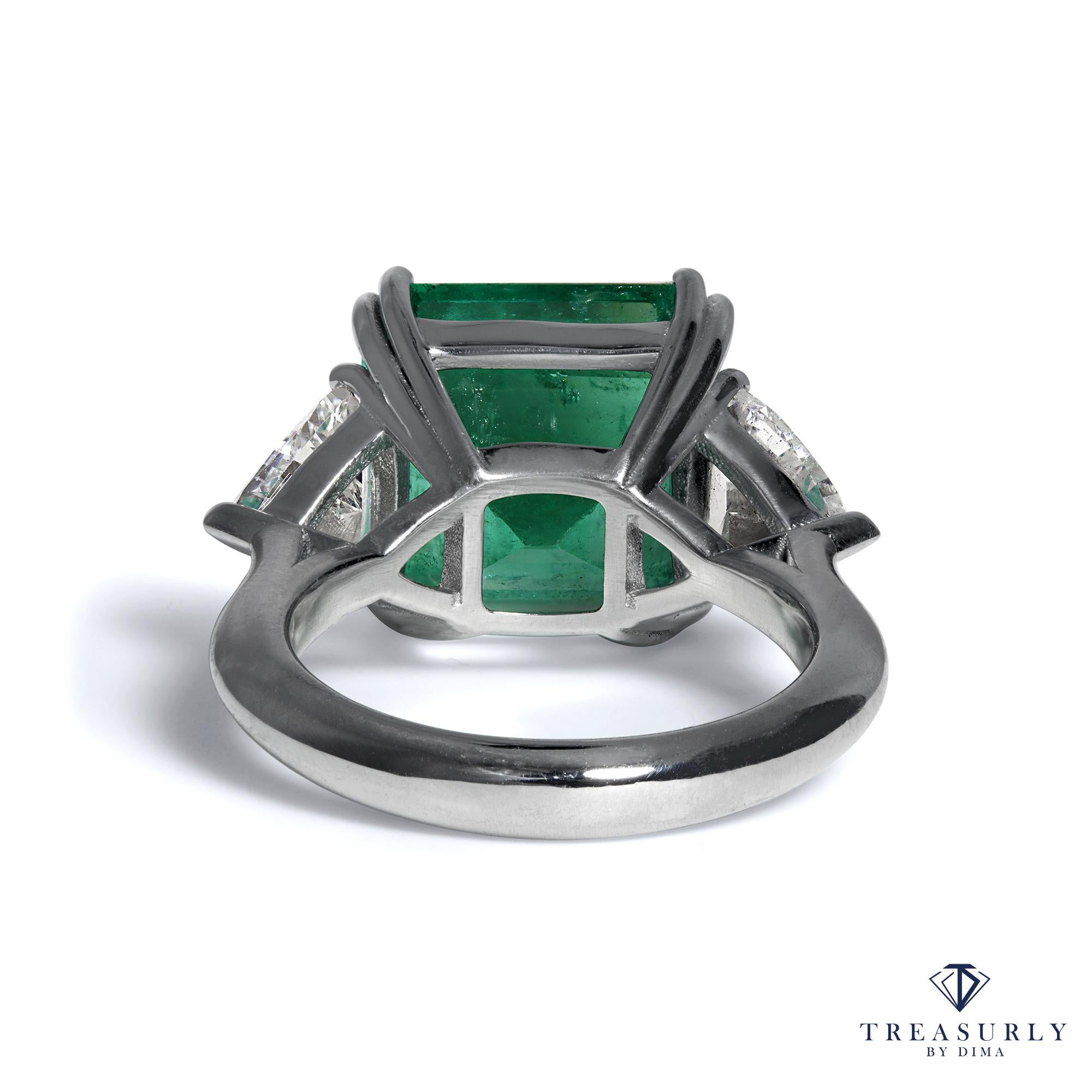 GIA 10.64ct Columbian Green Square Emerald Diamond 3stone Engagement Plat Ring 3