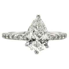 GIA 1.06ct Pear Shape Diamond Engagement Ring in White Gold, 5.25 (sizable)