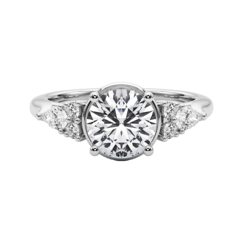 GIA 1,06ct Anello di diamanti con castone rotondo e fiore incastonato a cesto