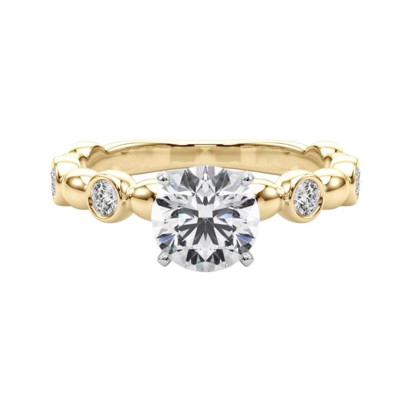 GIA 1.06ct Round Side Stone Bezel Band Solitaire Yellow Gold Diamond Ring