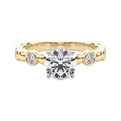 GIA 1.06ct Round Side Stone Bezel Band Solitaire Yellow Gold Diamond Ring