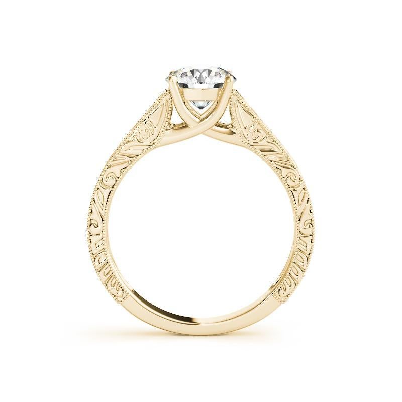 Round Cut GIA 1.06ct Round Solitaire Entwined Prong Trellis Yellow Gold Diamond Ring For Sale