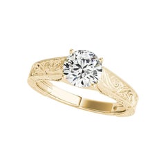 GIA 1.06ct Round Solitaire Entwined Prong Trellis Yellow Gold Diamond Ring