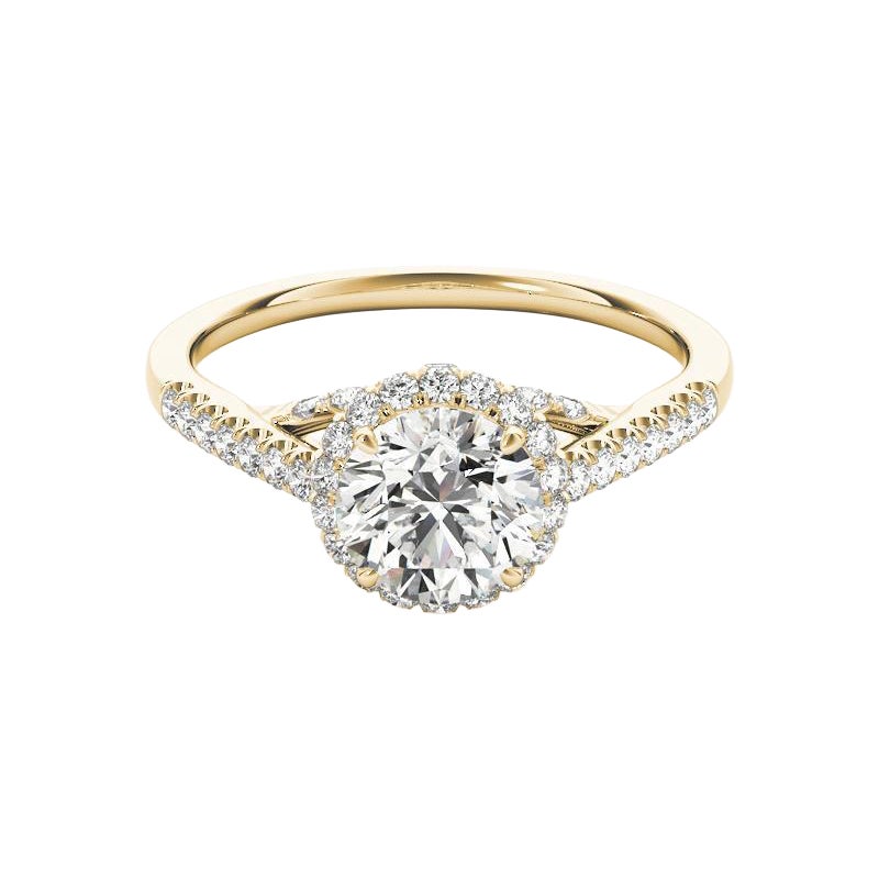 GIA 1,06ct Anello con diamante rotondo a triplo decker Cathedral in oro giallo 18K