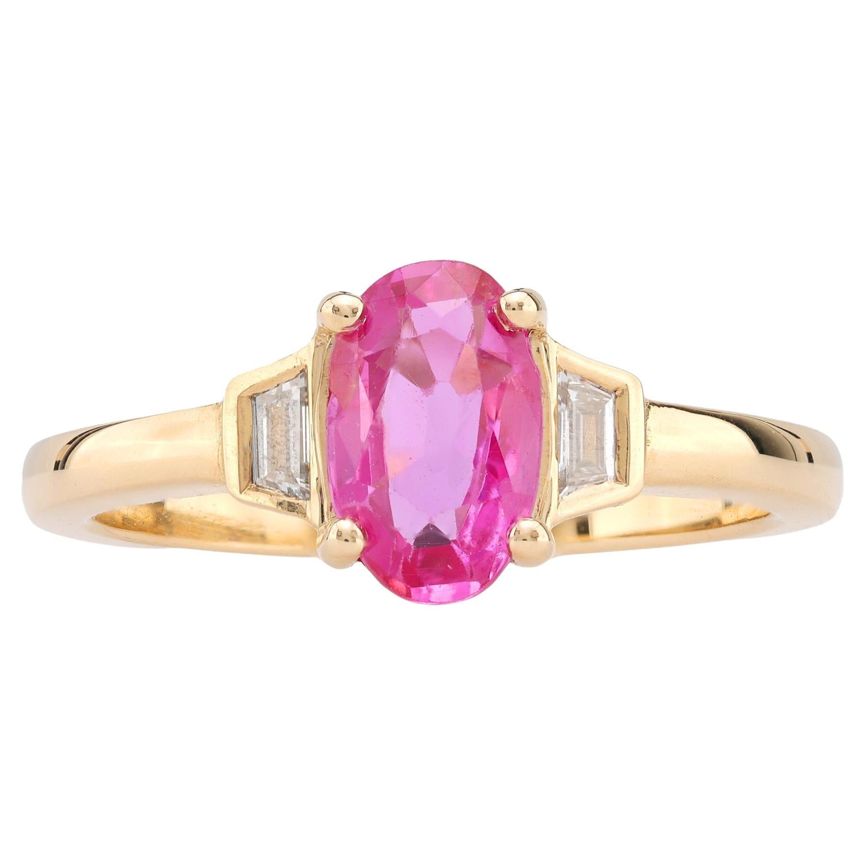 GIA 1,07 quilates de diamante zafiro rosa de Birmania sin calor Anillo de oro amarillo de 18 quilates