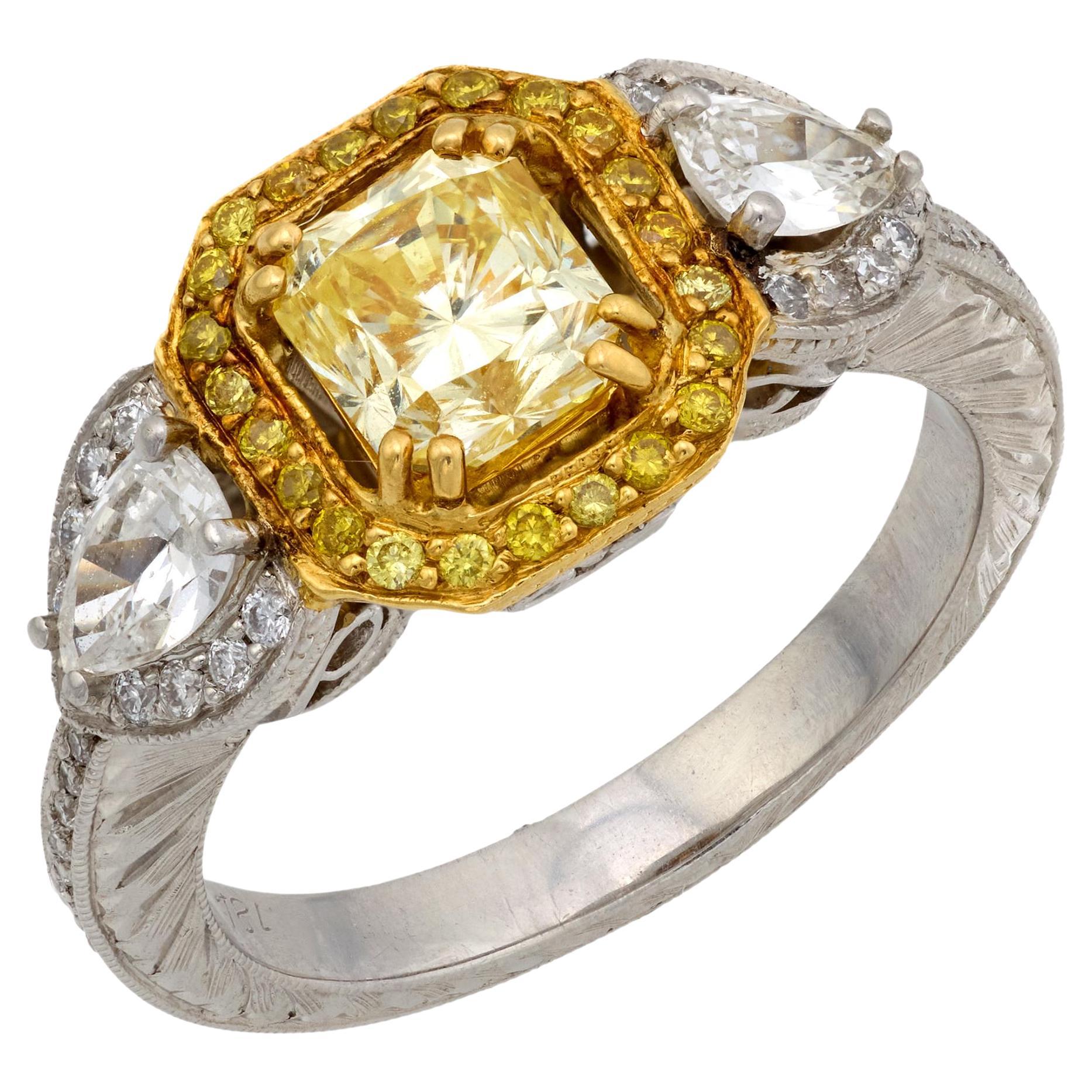 GIA 1,07 Karat gelber Diamant Platin 18k Gelbgold Verlobungsring im Angebot