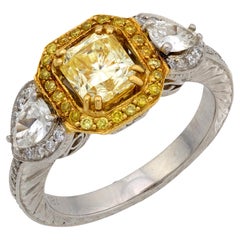 GIA 1,07 Karat gelber Diamant Platin 18k Gelbgold Verlobungsring