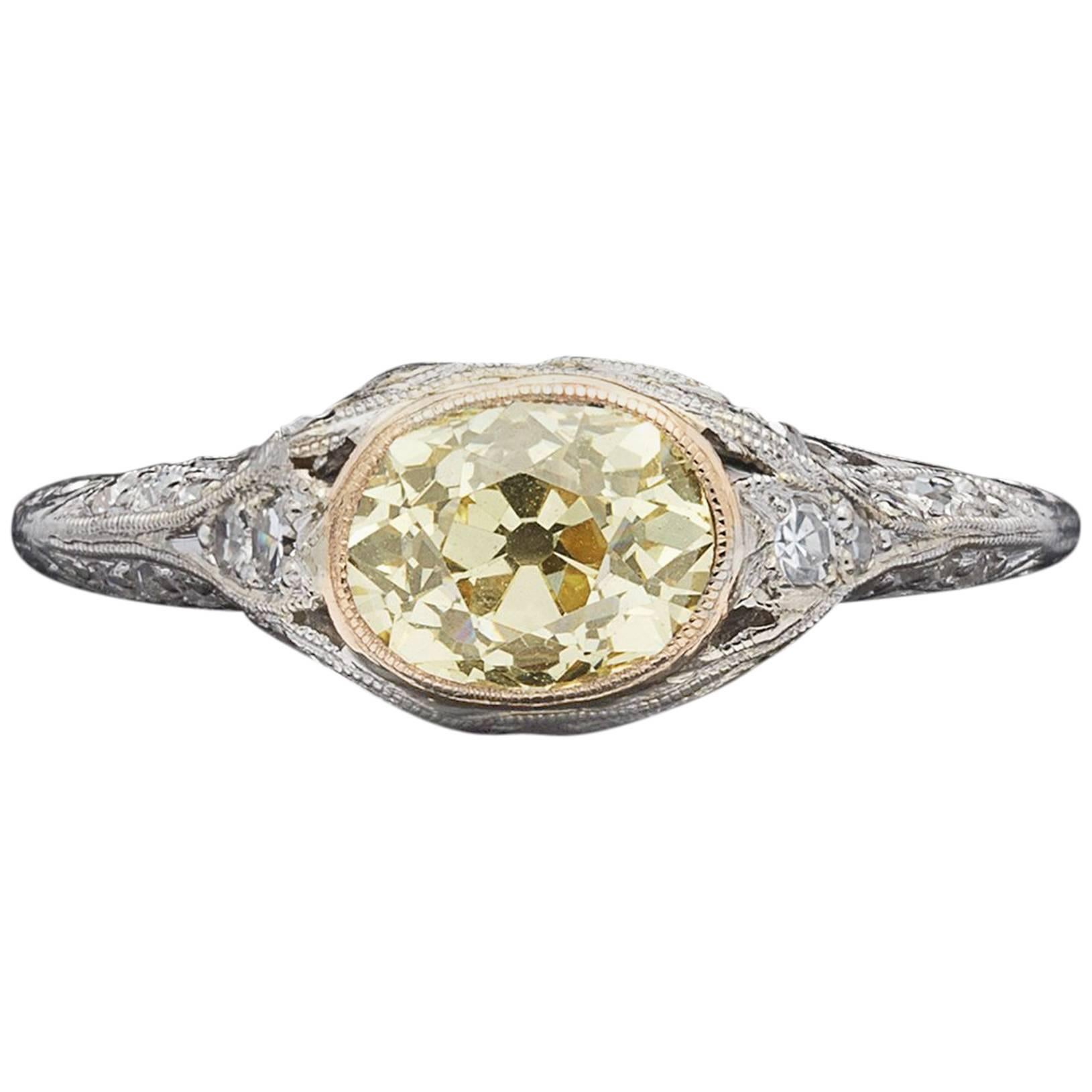 GIA 1.07 Carat Natural Fancy Yellow Diamond Ring