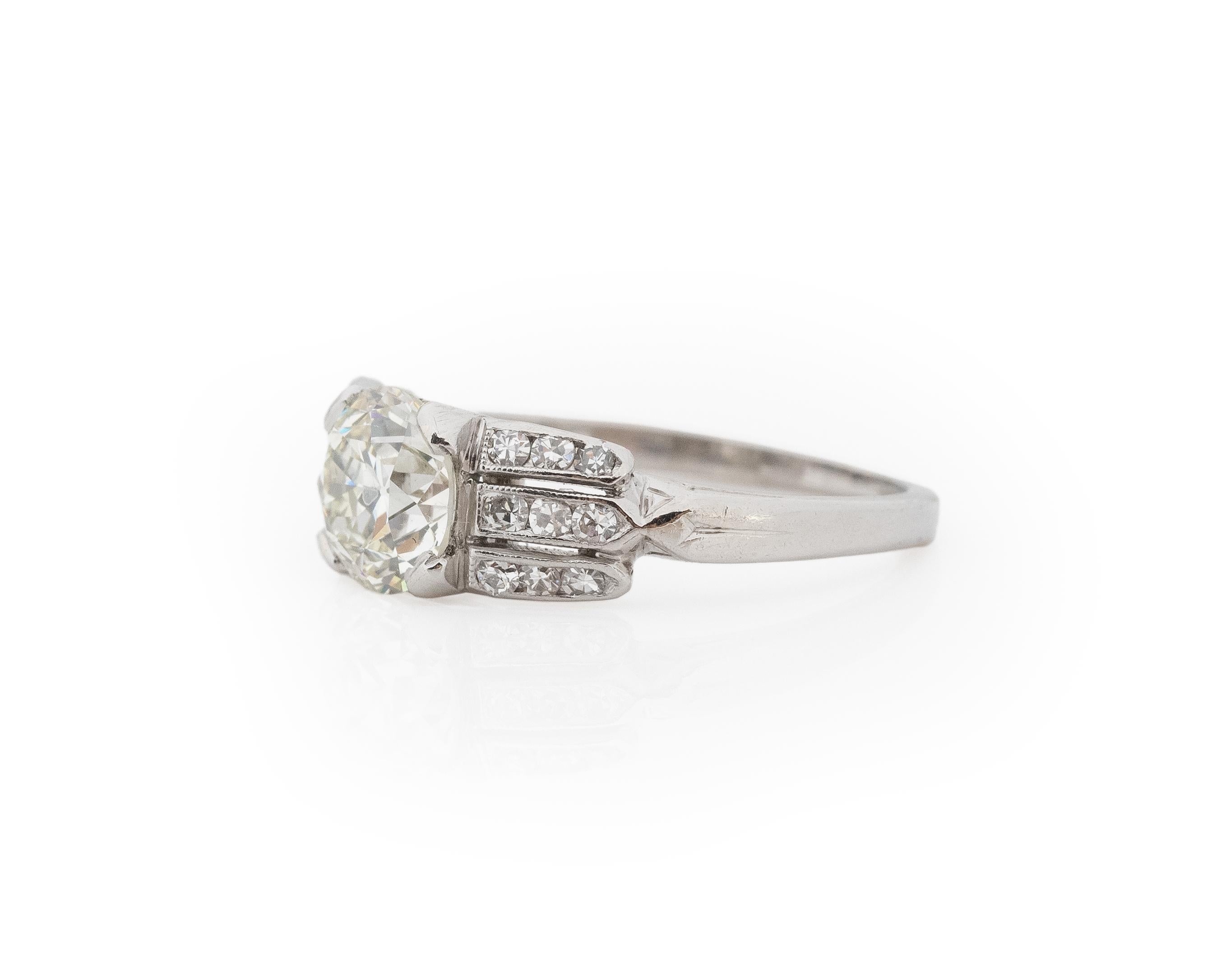 Old European Cut GIA 1.07 Carat Total Weight Art Deco Diamond Platinum Engagement Ring For Sale