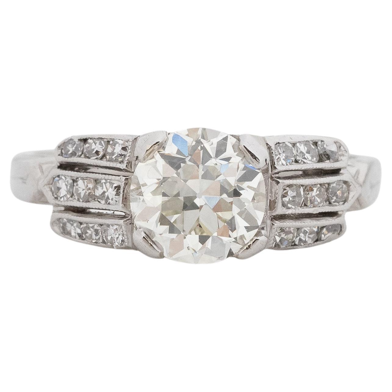 GIA 1.07 Carat Total Weight Art Deco Diamond Platinum Engagement Ring