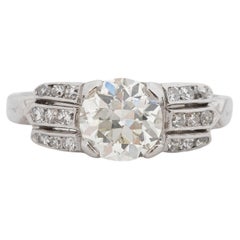 GIA 1.07 Carat Total Weight Art Deco Diamond Platinum Engagement Ring