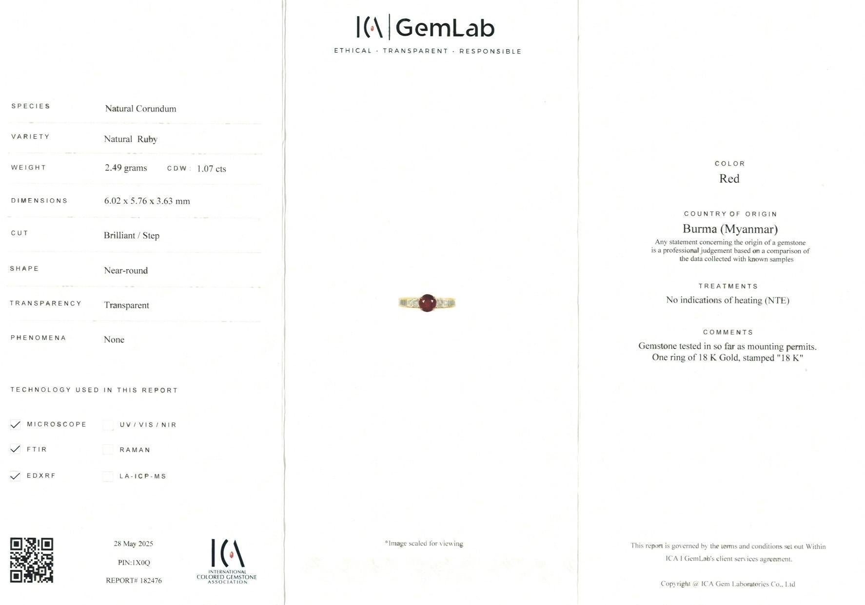 GIA 1.07 Ct Burma ruby unheated pigeon blood color Ring 18K Gold For Sale 2