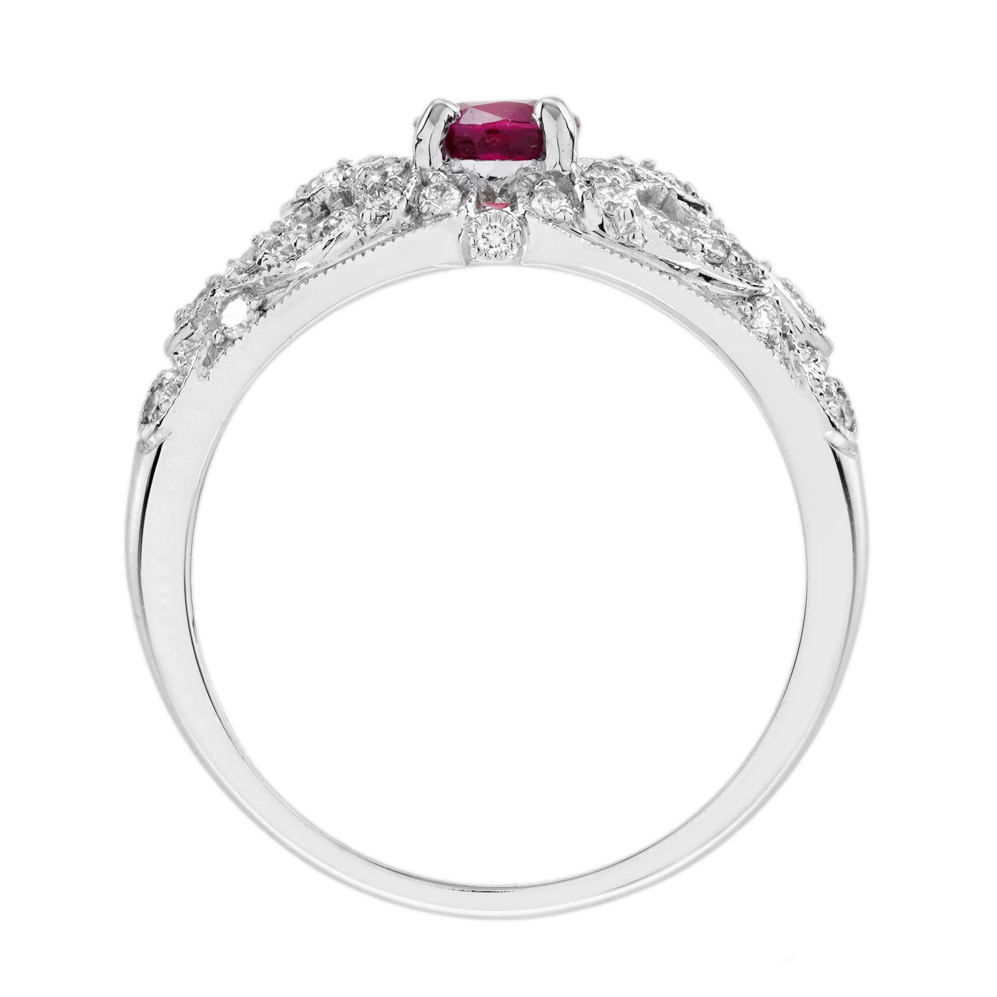 GIA 1.07 Ct. Ruby and Diamond Engagement Ring in 18K White Gold For Sale 5