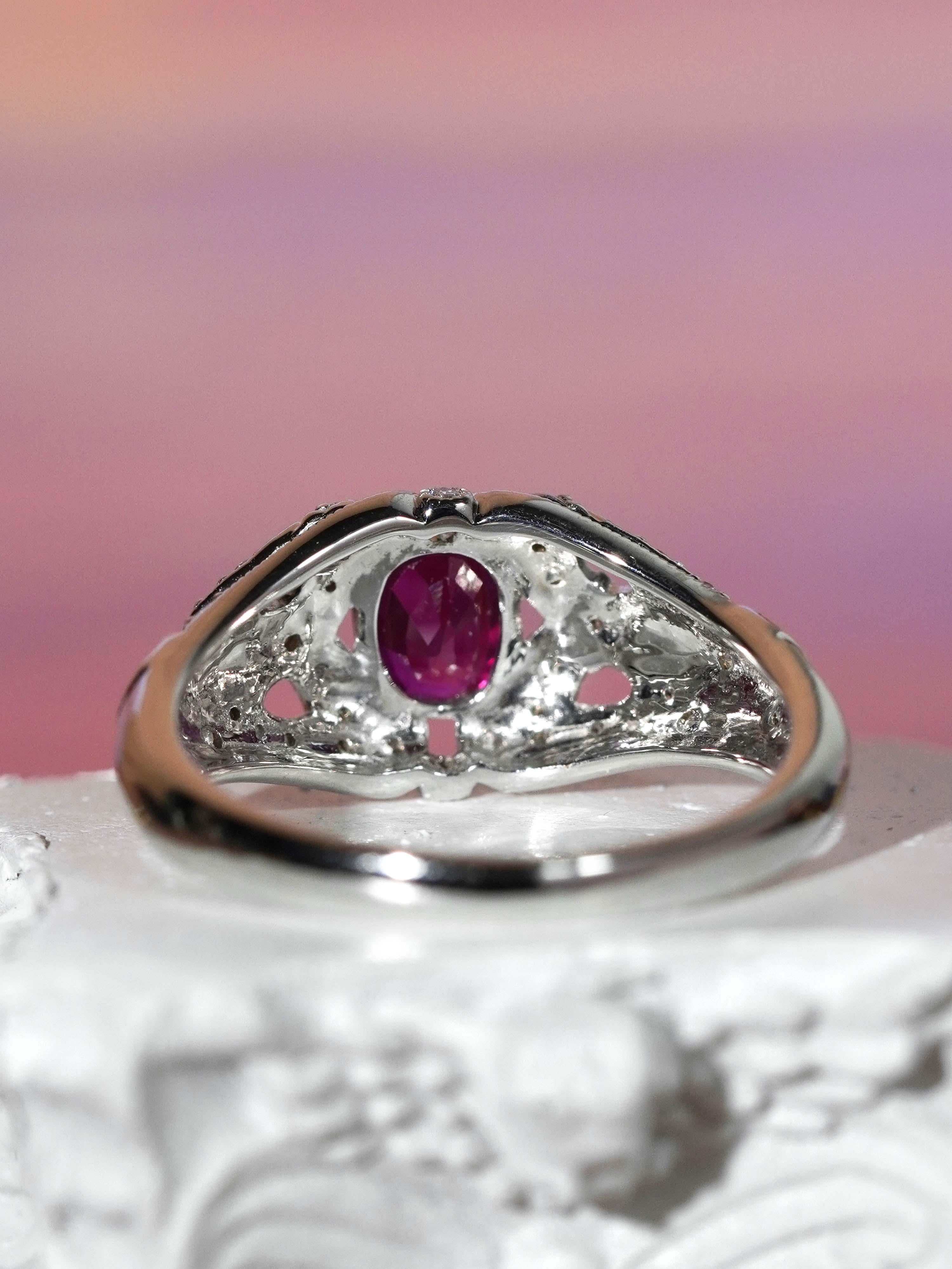 GIA 1.07 Ct. Ruby and Diamond Engagement Ring in 18K White Gold For Sale 1