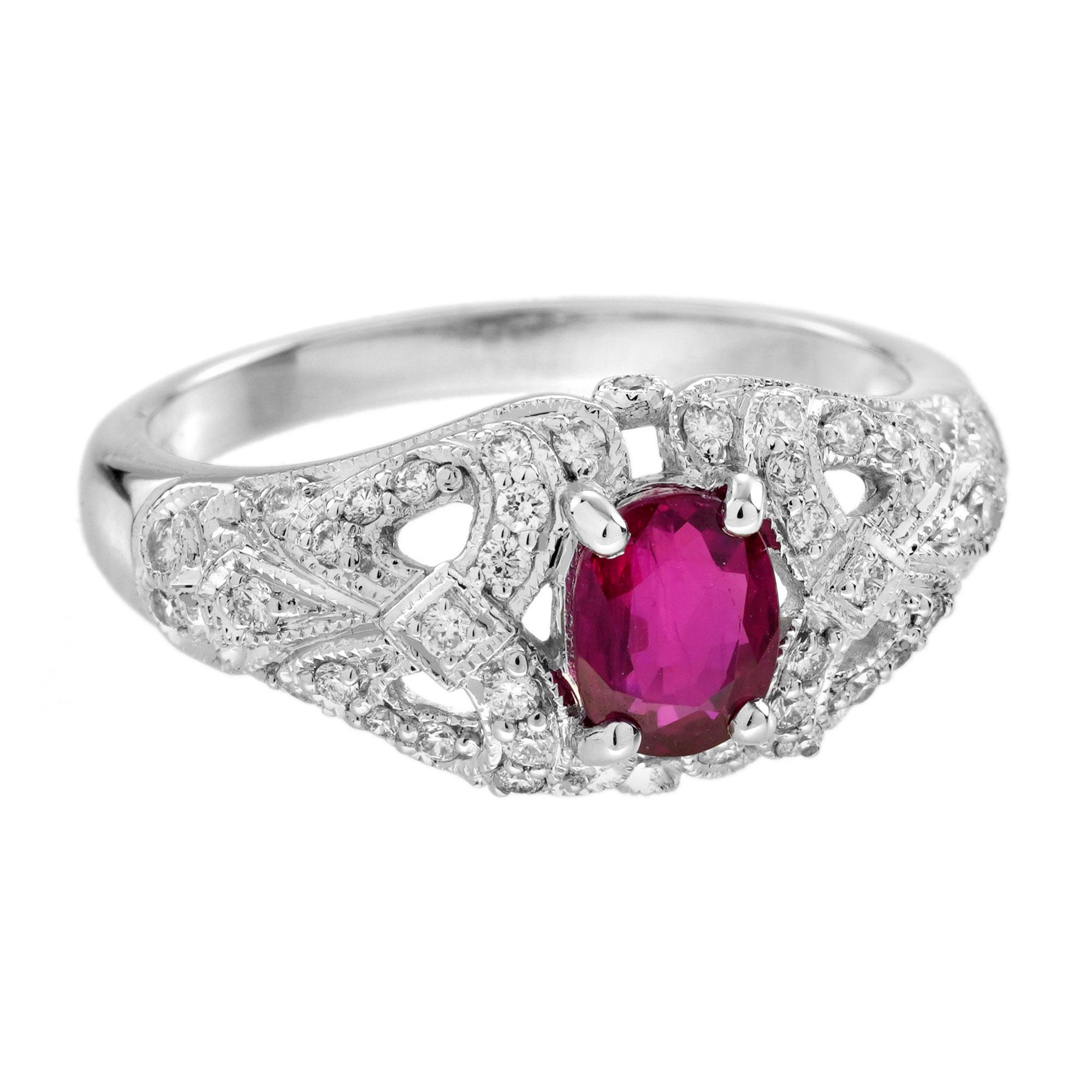GIA 1.07 Ct. Ruby and Diamond Engagement Ring in 18K White Gold For Sale 2