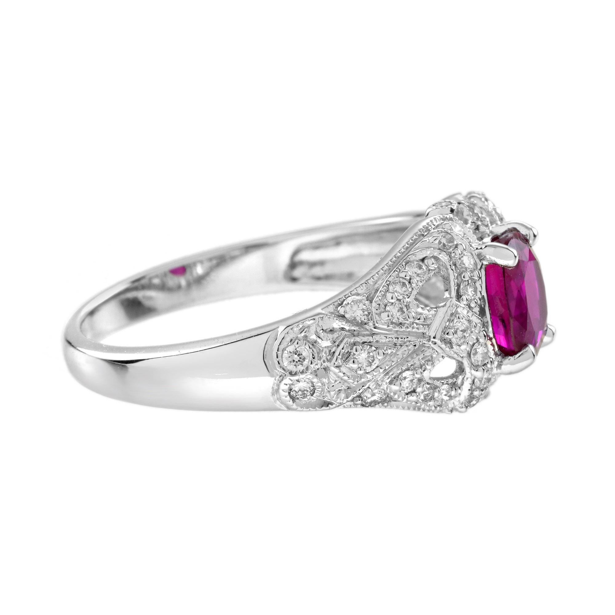 GIA 1.07 Ct. Ruby and Diamond Engagement Ring in 18K White Gold For Sale 3