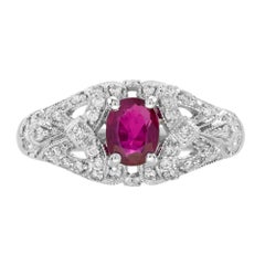 GIA 1.07 Ct. Ruby and Diamond Engagement Ring in 18K White Gold