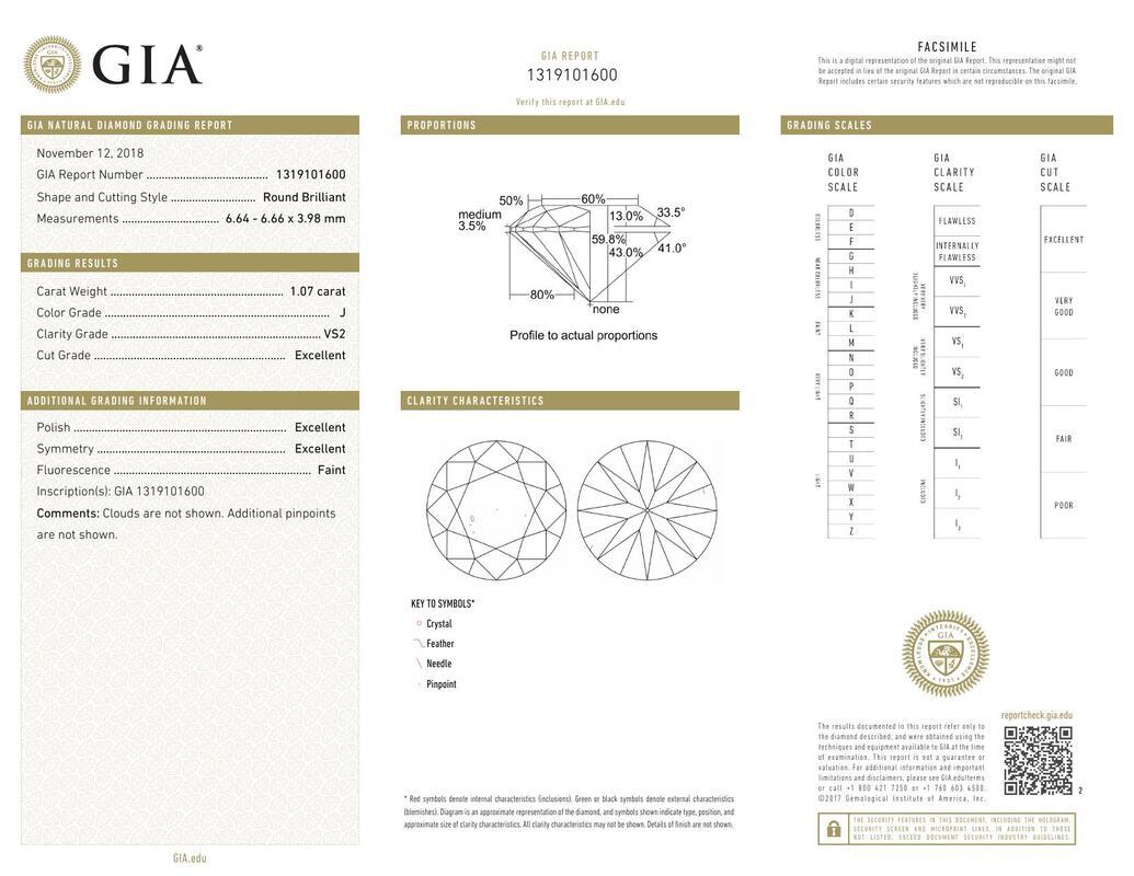 GIA 1,07ct Runde Lünette Filigran Blume graviert 18K Weißgold Diamantring (Zeitgenössisch) im Angebot