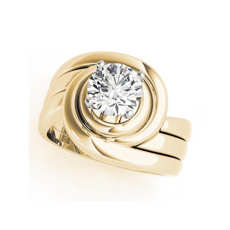 Taglio rotondo GIA 1,07ct Solitario rotondo con fascia smerlata in oro giallo 18 carati in vendita