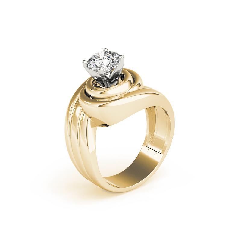 Donna GIA 1,07ct Solitario rotondo con fascia smerlata in oro giallo 18 carati in vendita