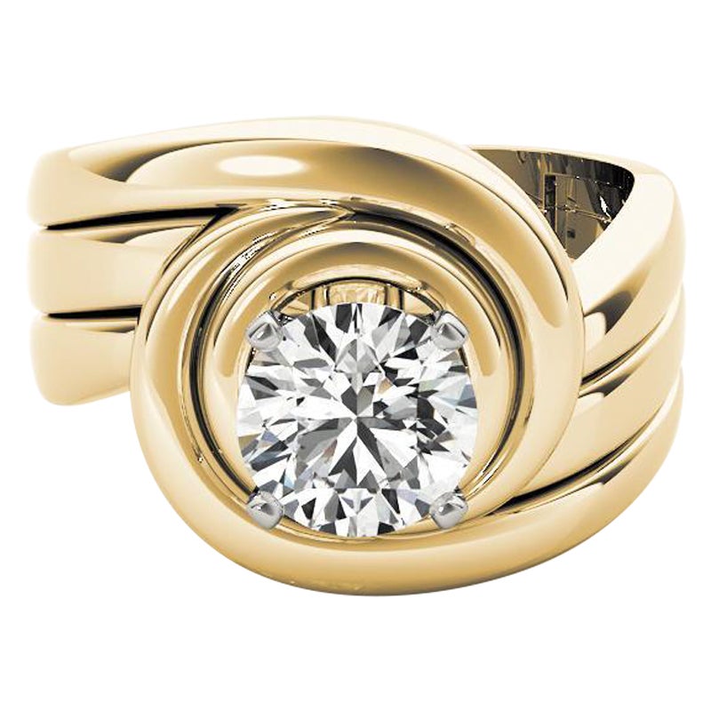 GIA 1,07ct Solitario rotondo con fascia smerlata in oro giallo 18 carati