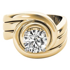 GIA 1.07ct Round Solitaire Swirl Scalloped Band 18K Yellow Gold Diamond Ring