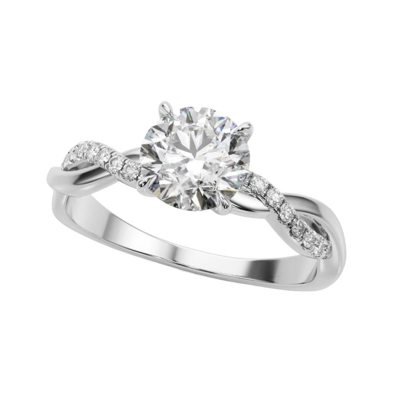 GIA 1.07ct Round Twisted Vine Nature Inspired Band White Gold Diamond Ring